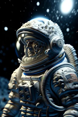 astronaut with moon helmet gets epilepsy and starts to foam like a rock star portrait, photo-realistic, shot on Hasselblad h6d-400c, zeiss prime lens, bokeh like f/0.8, tilt-shift lens 8k, high detail, smooth render, down-light, unreal engine 5, cinema 4d, HDR, dust effect,, smoke