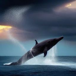 photograph of beautiful sperm whale jumping out of turbulent ocean water, stunning, magnificant, sunset sky, 8k resolution, high-quality, fine-detail, detailed matte, photography, illustration, digital art, Jeanloup Sieff, Marc Adamus, Ann Prochilo, Romain Veillon, George Grie, Anne Dittman, Anne Stokes, Lisa Parker, Selina French