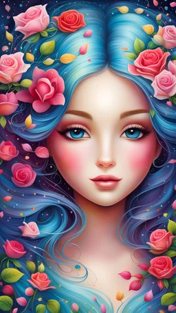 illustration art, by Jeremiah Ketner, high detailed, high quality, 4k. The spring breeze, with its caress of the imaginary girl's long hair, creates a melody of dreams, and in every rose petal, a story of a colorful paradise comes to life. A girl in spring, with steps that twist like notes of a symphony, sprinkles the vibrant colors in the embrace of nature, and every whisper of hers, gives the scent of paradise. With every gust of wind, the girl of spring, with hair that shines like strands of