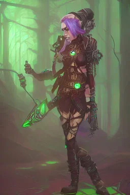 steampunk elf in a neon dystopian forest