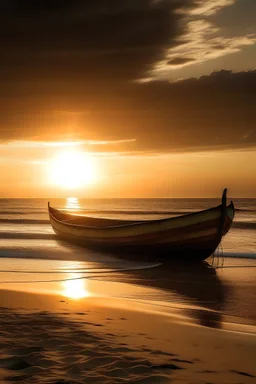 A boat on the plage under the sunset