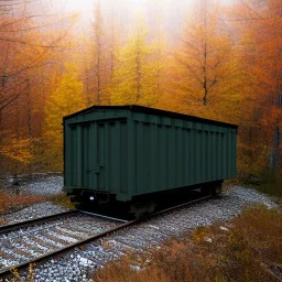 wagon on the path through a forest