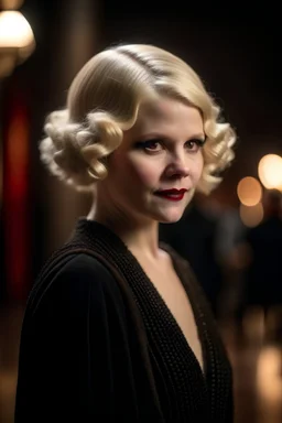 beautiful portrait of a 20s movie star queen with blonde hair entering a gala