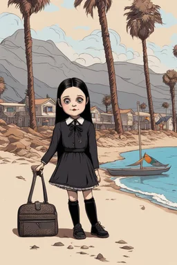 Wednesday Addams on the beach in California