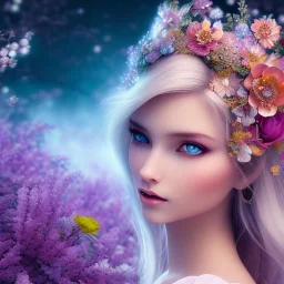 bright fairy, beautiful portrait,long hair, flowers