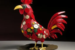 A red plague elemental rooster designed in Ica stones painted by Wassily Kandinsky