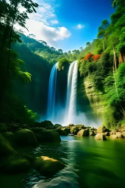 turn this into a beautiful Philippine falls scenery, magical, painting quality