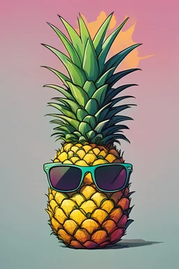 Funky, pineapple, vibrent color, cartoon, sunglass,