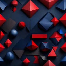 Hyper Realistic Geometrical-Shapes [Navy-Blue & Red Rustic Black Background].