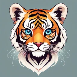 Cute tiger with adorable eyes / t-shirt design / clear lines/ neofuturist