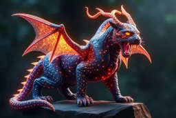 A panther with shimmering dragon scary ,cool wings