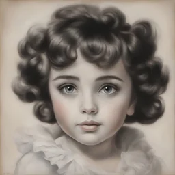 Elizabeth taylor, little girl,in the style of Margaret Keane