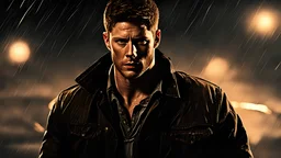 Insanely Detailed Dean Winchester (Jensen Ackles). The mark of Cain, The blade of cain, demon Eyes. Supernatural series. Action Pose , dynamic lighting, hyperdetailed, Intricately Detailed, Midnight Lighting, Photorealism, Film Quality, Filmic, deep color, #film, 8K resolution, back lit, thunderstorm, tornadic, Moonlit, stygianscale, 8k resolution, dramatic