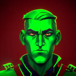 War propaganda of a patriotic soldier wearing green w red lights