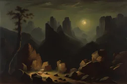 Night, mountains, rocks, friedrich eckenfelder and rodolphe wytsman impressionism paintings