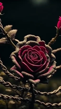 Rose-flower wrapped with barbed-wire, cinematic