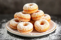 fresh old-fashioned mini doughnuts completely covered in powdered sugar