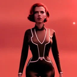 retro sci-fi portrait image from 1960, supermarket parking explosion, fire, classic black widow, young Scarlett Johansson, classic tight lycra suit, soft color, highly detailed, unreal engine 5, ray tracing, RTX, lumen lighting, ultra detail, volumetric lighting, 3d, finely drawn, high definition, high resolution.