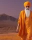 Placeholder: guru nanak dev ji wearing saffron clothes walking in the dessert towards Mecca