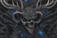 Placeholder: Venom Shadow symbiote in 8k realistic anime drawing style, Deer skull, non-eyes, blue neon crystal Antlers, dark snow forest, intricate details, highly detailed, high details, detailed portrait, masterpiece,ultra detailed, ultra quality