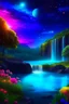 Placeholder: beautiful land in space,night lights,flowers,river,waterfall,trees