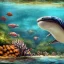 Placeholder: beautiful, stunning paleoart of mosasaurus swimming underwater with coral reefs, plants, wide-angle lens, julius csotony, eleanor kish, davide bonadonna, fabio pastor, paleoart, photorealistic, illustrative, digital art, 8k resolution, detailed matte, painting, artwork, masterpiece, jurrasic park