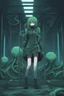 Placeholder: moody anime girl in a futuristic suit, Slime, mud, mucus, sludge, woman with tentacles, scared face trapped in a cage, feet point view,