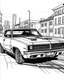 Placeholder: coloring page, car Dodge Charger (1969) alternative parked on the asphalt street, cartoon style, thick lines, few details, no shadows, no colors
