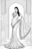 Placeholder: Coloring page for adults of a elegant fashion model woman wearing hindi dress, dynamic poses, full body portrait, thick and clean lines, clean details, no-color, no-turban, no-background, non color, non shading, no-grayscale, dynamic poses, full body portrait, thick and clean lines, clean details, no-color, no-turban, , non background, non color, non shading, no-grayscale, no color hair