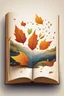 Placeholder: square logo , landscape with leaf fall, flying leaves in the book