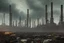 Placeholder: a sprawling industrial landscape with towering smokestacks, billowing dark clouds, and a polluted river. Machinery and discarded waste dominate the foreground, emphasizing the disregard for environmental sustainability. The atmosphere feels grim and desolate, evoking a sense of unease and concern.