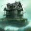 Placeholder: Abandoned house, overgrown, partially submerged,house interior, water inside