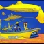 Placeholder: mix between the disney captain nemo submarine and the beatle yellow submarine by disney in a seabed imagined by winsor mccay