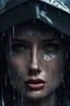 Placeholder: Half woman, half machine, crying in the rain, malfunctioning, chaos, abstract, super rare, super realistic, 8k