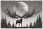 Placeholder: A realistic tattoo of a strong, noble Stagg running in a bleak forest with a blood moon overhead. Make it very abstract.