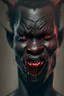 Placeholder: Portrait of a demon with black skin, no eyes, a long red tongue