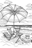 Placeholder: Outline art for coloring page, PICNIC BACKET UNDER A BEACH UMBRELLA ON A HAWAII BEACH, coloring page, white background, Sketch style, only use outline, clean line art, white background, no shadows, no shading, no color, clear