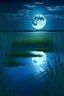 Placeholder: a calming full, blue moon over a grassy field with water