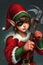Placeholder: Female Christmas elf with an eye patch wielding a hammer and communist sickle