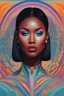 Placeholder: portrait of justine skye, environment map, abstract 1998 air hostess poster, portrait of thick shiny black straight hair, dramatic makeup, intricate stunning highly detailed, op art, pastel colors, hypnotic, art by Victor Moscoso and Bridget Riley by sachin teng x supreme, dark skin, full lips