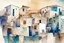 Placeholder: abstract geometric watercolour of a Greek village on rough textured bumpy plaster wall