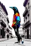 Placeholder: One single mature crow with hip hop clothes, dancing on the stree, Vienna, happy, perfect iris, colours, model style, hyper realistic, extremely accurate, delicate, extremely detailed, Graphic novel style, wide-angle, open aperture, superfine pencil