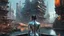 Placeholder: woman in a silver catsuit looking at a view of buildings made of reused dirty rusty metal next to a futuristic canal junction, cyberpunk, many painted colours, flying boats, balconies, bridges, people, shopping, eating, walking, fifth element, ghost in the shell, altered carbon, Ian McQue a masterpiece, 8k resolution, dark fantasy concept art, by Greg Rutkowski, dynamic lighting, hyperdetailed, intricately detailed, Splash screen art, trending on Artstation, deep color, Unreal Engine, volumetric