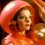 Placeholder: Retro futuristic, pink and orange, loretta young in a bubble