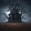 Placeholder: Hyper Realistic Haunted Dark observatory between a Field & dry old tree at heavy foggy night