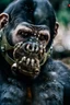 Placeholder: Ape Creature in a breathing device, Christopher Nolan, Dystopian, Extreme depth of field, bokeh blur, Alberta, all-natural, in the style of candid, imperfection, natural lighting, Fuji Film, Anamorphic lens