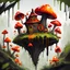 Placeholder: A weird mushroom house with drippy spots and eyeballs on a floating island. black orange red green Detailed gloss Painting, rich color, fantastical, intricate detail, splash screen, hyperdetailed, insane depth, concept art, 8k resolution, trendi