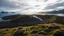 Placeholder: South Georgia island, penguin colony, ocean, mountains, sky, beautiful composition, award-winning photograph, astonishing realism, 28mm lens, adjust perspective