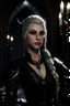 Placeholder: Baldur's Gate 3, elf woman warrior with white long braid and bangs, black clothes