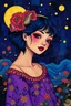 Placeholder: Surreal-dadaism of ghottic lovely urban young lady, fauvism mondrial by Ross Draws,Andy Kehoe, Hokusai, deep blue, deep purple,gold foil, zentangle art by Norman Rockwel
